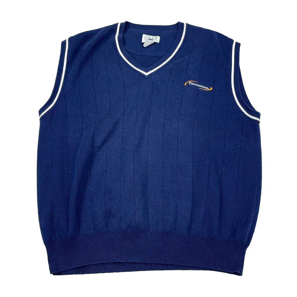 Vintage Tennessee Volunteers Sweater Vest Men Small Blue V Neck Knit Y2K Golf